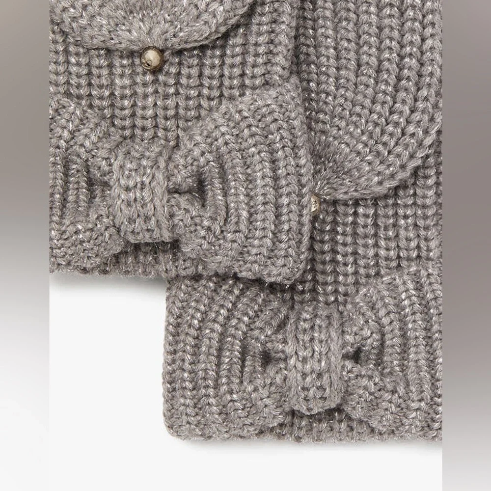 KATE SPADE METALLIC BOW POP TOP CONVERTIBLE MITTENS FINGERLESS GLOVES GRAY NWT